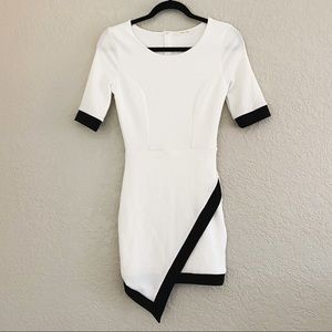 Just Me White Dress with Black Trim and Asymmetrical Hem Size XS-S